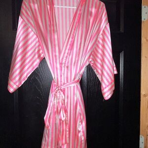 Victoria's Secret Pink and White Striped Satin Robe